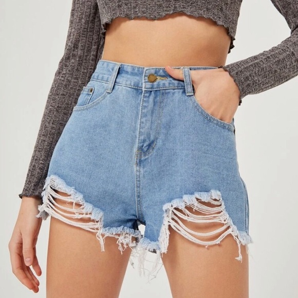 ROMWE Pants - Romwe Ripped Denim Shorts